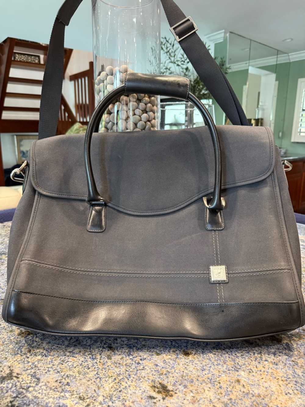 Diane Von Furstenberg Canvas Suede Weekender Gray and Black Briefcase Travel Bag